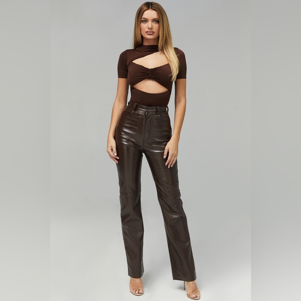 'HONOR' Chocolate Jersey Cutout Bodysuit - Small